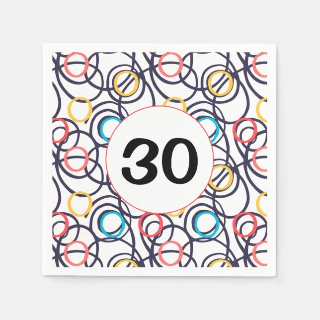 30th Birthday Party Funky Doodles  Napkins (Front)