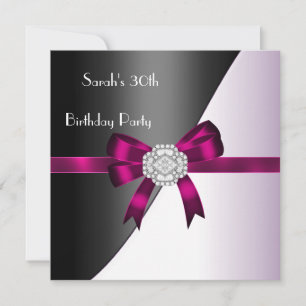 30th Birthday Party Fuschia White Black Diamond Invitation