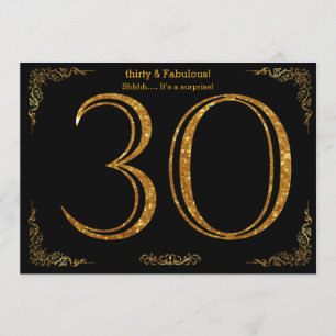 30th Birthday party,Gatsby styl,black gold glitter Invitation
