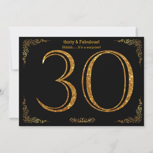 30th Birthday partyGatsby stylblack gold glitter Invitation