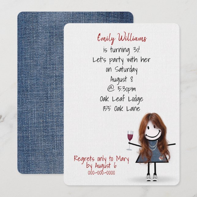 30th Birthday Party Girl in Sneakers with Wine Invitation (Front/Back)