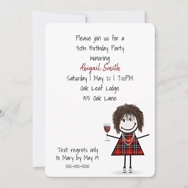 30th Birthday Party Girl With Wine Invitation (Front)