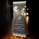 30th Birthday Party Gold Black Glitter Photo Retractable Banner<br><div class="desc">Celebrate your 30th in true style with this Gold and Black Glitter Photo Retractable Banner. Featuring a luxurious faux gold sparkle design on a sleek black background, this banner adds instant glamour and sophistication to any milestone party. Personalize with your photo, name, and celebration details to create a stunning entrance...</div>