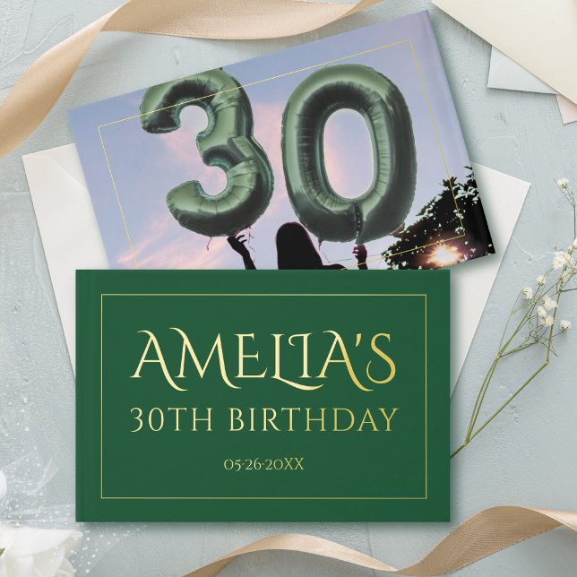 30th birthday party gold foil border emerald green foil guest book  (Creator Uploaded)