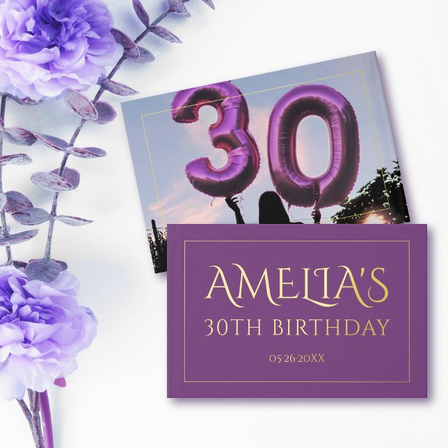 30th birthday party gold foil border purple foil guest book  (Creator Uploaded)