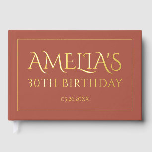 30th birthday party gold foil border terracotta guest book 
