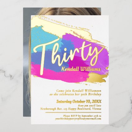 30th Birthday party gold foil photo abstract art Foil Invitation