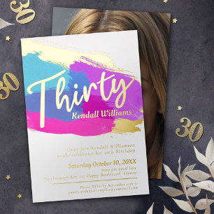 30th Birthday party gold foil photo abstract art Invitation