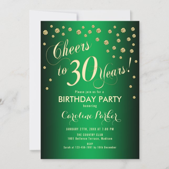 30th Birthday Party - Gold Green Invitation (Front)