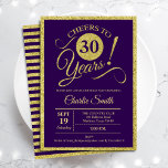 30th Birthday Party - Gold Purple ANY AGE Invitation<br><div class="desc">30th birthday party invitation for men or women. Elegant invite card in purple with faux glitter gold foil. Features typography script font. Cheers to 30 years! Can be personalized into any year. Perfect for a milestone adult bday celebration.</div>