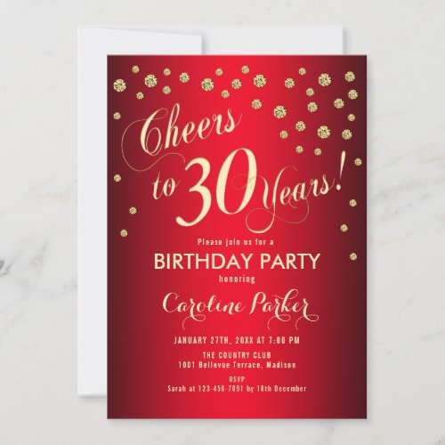 30th Birthday Party _ Gold Red Invitation