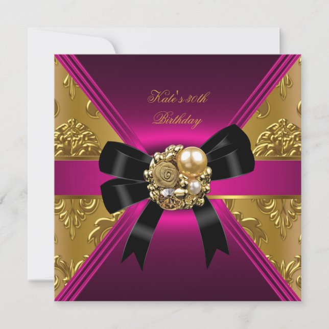 30th Birthday Party Gold Rich Royal Black Pink Invitation (Front)