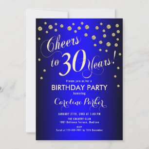 30th Birthday Party - Gold Royal Blue Invitation