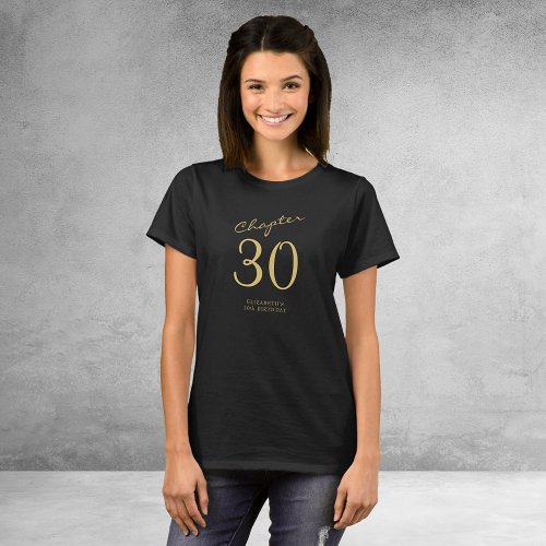 30th Birthday Party Gold Script Black T_Shirt