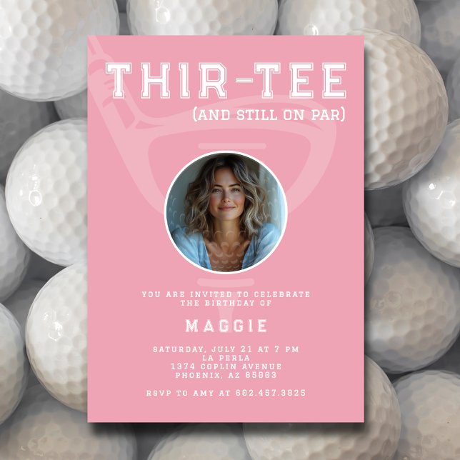 30th Birthday Party Golf Club Photo Pink Modern Invitation (Creator Uploaded)