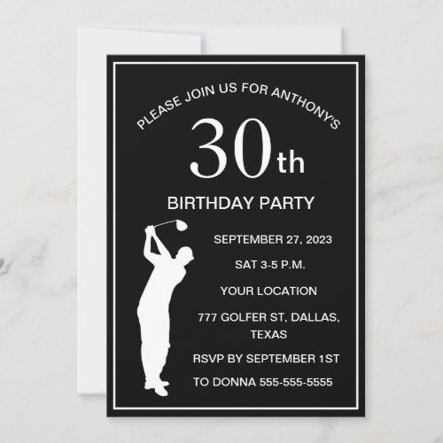 30th Birthday Party Golfer Black Par Dad Golf Invitation