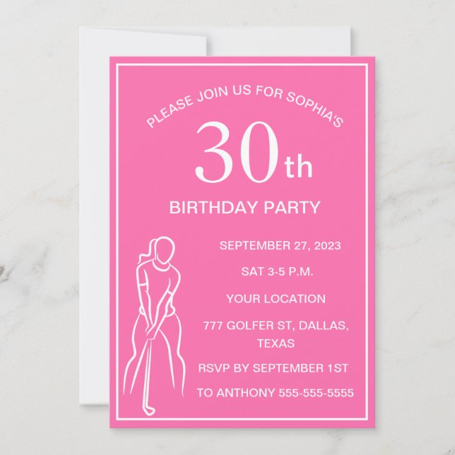 30th Birthday Party Golfer Pink Ladies Golf Par Invitation (Front)