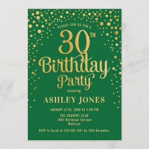 30th Birthday Party - Green & Gold Invitation
