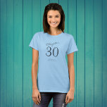 30th Birthday Party Grey Script Blue T-Shirt<br><div class="desc">Celebrate in style with this 30th Birthday party grey script blue T-Shirt! Whether you're gathering with family and friends or just having a small celebration, this stylish T-Shirt is perfect for the occasion! The classic design and comfortable fit are easily personalized with a name or hashtags for a truly unique...</div>