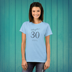 30th Birthday Party Grey Script Blue T-Shirt