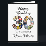 30th Birthday Party Happy 30 Photo Text Template<br><div class="desc">The front of this classical themed 30th birthday greeting card design features the number "30" filled in with 12 of your photos. The message "Happy Birthday, " sits at the top with the two lower sets of text available for you to personalize. Make this a unique custom card for your...</div>