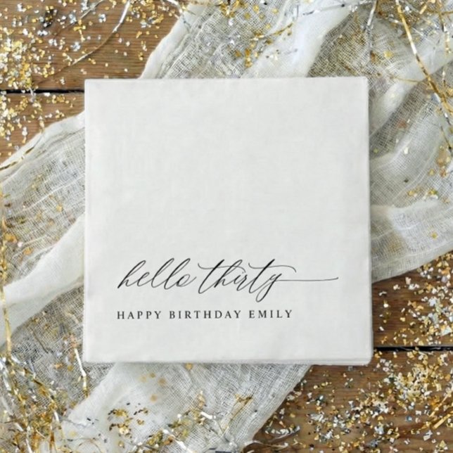30th Birthday Party Hello 30 Modern Milestone Napkins (30th birthday party napkins - hello thirty - modern black and white party decor.)