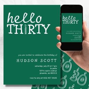 30th Birthday Party Hello Thirty Modern Green Invitation