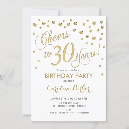 30th Birthday Party Invitation _ Gold White