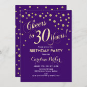 30th Birthday Party Invitation - Purple Gold (Front/Back)
