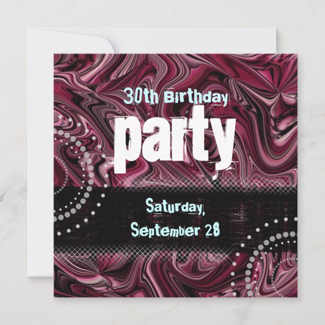 30th Birthday Party Invitation ~ Red Marbled (Front)