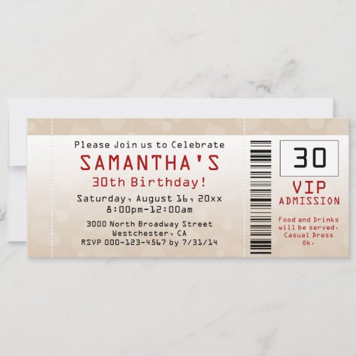 30th Birthday Party Invitation Sand Ticket