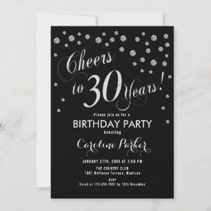 30th Birthday Party Invitation - Silver Black