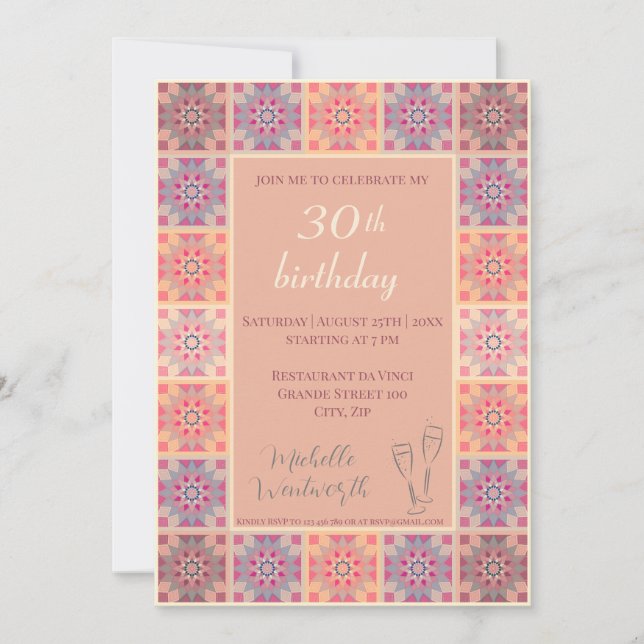 30th Birthday party invitation tiles pattern (Front)