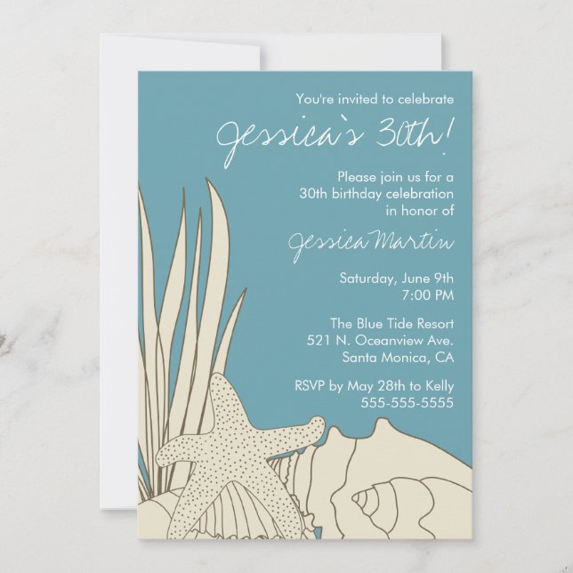 30th Birthday Party Invitation with Beach Theme (Front)