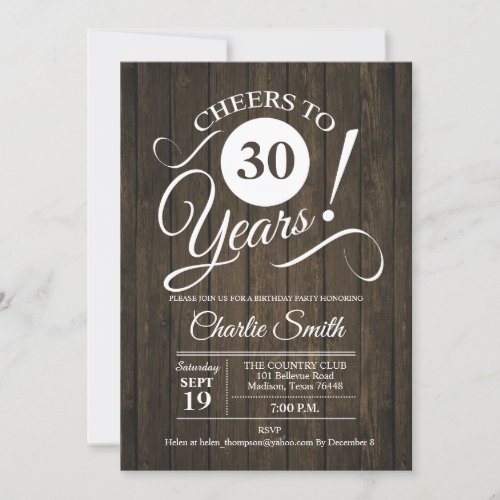 30th Birthday Party Invitation with Wood Pattern