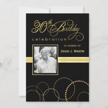 30th Birthday Party Invitations - Gold And Black by SquirrelHugger at Zazzle