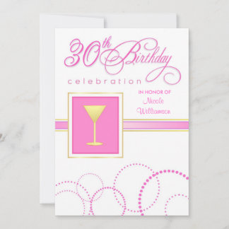30th Birthday Party Invitations - Pink and White