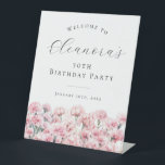 30th Birthday Party January Birth Flower Welcome Pedestal Sign<br><div class="desc">Elegant watercolor pink carnation flowers create a beautiful floral border at the bottom of this birthday party welcome sign,  carnation flowers are the January birth flower. A trendy font combination gives it a modern vibe. All of the text is editable.</div>