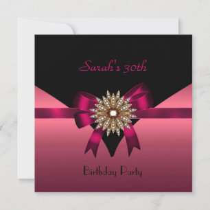 30th Birthday Party Jewel Bow Black Pink Invitation