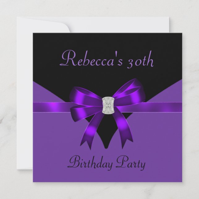 30th Birthday Party Jewel Bow Black Purple Invitation (Front)
