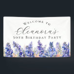 30th Birthday Party July Birth Flower Welcome Banner<br><div class="desc">Elegant summer watercolor blue larkspur flowers create a beautiful floral border at the bottom of this birthday party welcome banner,  larkspur or delphinium flowers are the July birth flower. A trendy font combination gives it a modern aesthetic. All of the text is editable.</div>