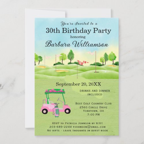 30th Birthday Party Lady Golfer Theme Invitation