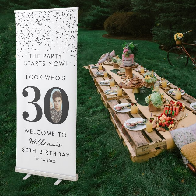 30th Birthday Party Look Who's 30 Modern Photo  Retractable Banner (30th Birthday Party Look Who's 30 Modern Photo Retractable Banner)