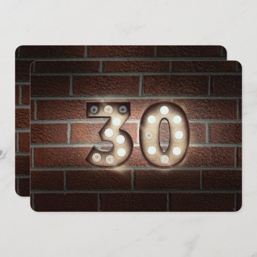 30th Birthday Party_marquee lights on brick Invitation