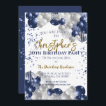 30th Birthday Party Navy Balloons Invitation<br><div class="desc">A gorgeous 30th birthday party or celebration invitation.
A fabulous navy blue and silver balloons design with lots of space for your party details. Stylish flat card invitation.</div>
