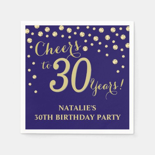 30th Birthday Party Navy Blue and Gold Diamond Napkins