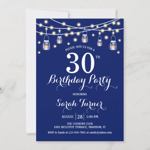 30th Birthday Party _ Navy Blue Invitation