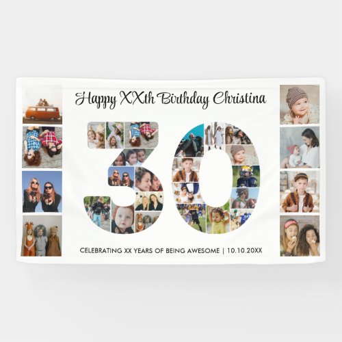 30th Birthday Party Number 30 Photo Collage Banner