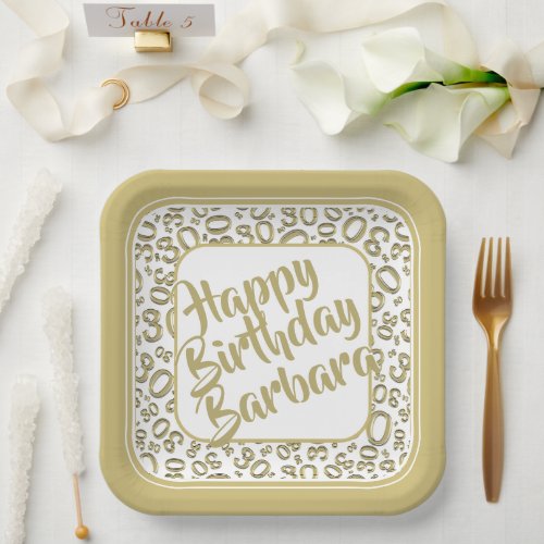 30th Birthday Party Number Pattern Goldwhite Paper Plates