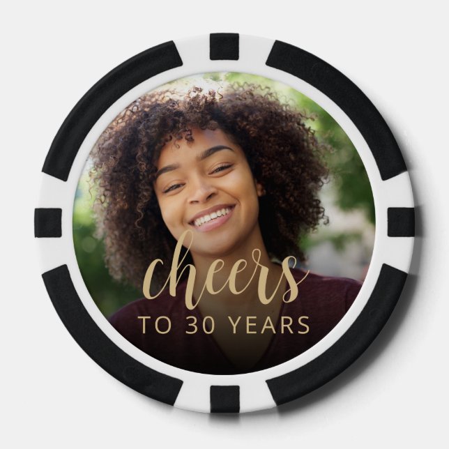 30th Birthday Party Photo Cheers Poker Chips (Front)